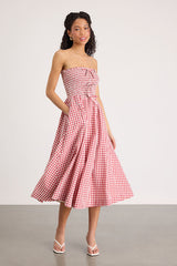 Clementina Red Gingham Smocked Midi Dress