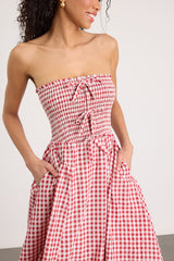 Clementina Red Gingham Smocked Midi Dress