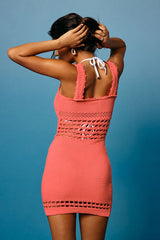 Tidal Wave Coral Crochet Knit Mini Swim Cover-Up