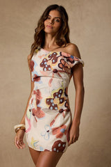 Paden Beige Multi Floral Asymmetrical Mini Dress