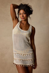 Sea Breeze Cream Sheer Crochet Mini Swim Cover-Up