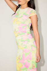 Cici Green Multi Floral Mesh Bodycon Midi Dress