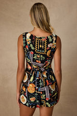 Ciao Bella Black Multi Convo Print Boat Neck Top