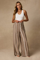 Tasia Taupe Embroidered Wide-Leg Pants