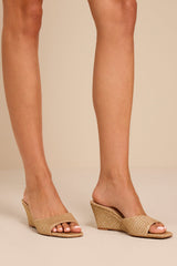 Seleste Gold Raffia Slide Wedge Sandals