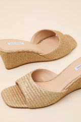 Seleste Gold Raffia Slide Wedge Sandals
