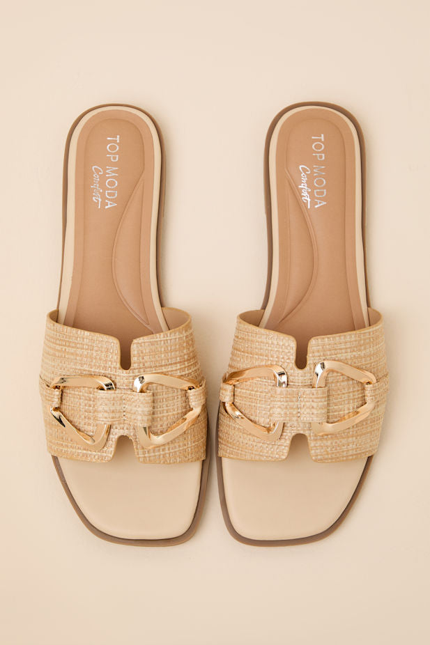 Barrett Beige Raffia Slide Sandals