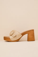 Joplin Beige Raffia Platform Slide Sandals