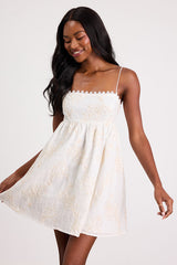 Roria White Embroidered Babydoll Mini Dress