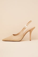 Coetta Beige Raffia Pointed-Toe Slingback Pumps