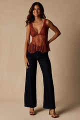 Marsha Rust Sheer Lace V-Neck Tank Top