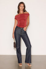 Tarryn Rust Red Jersey Knit Off-the-Shoulder Bodysuit