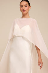 Mercedes White Satin Cape Wedding Dress