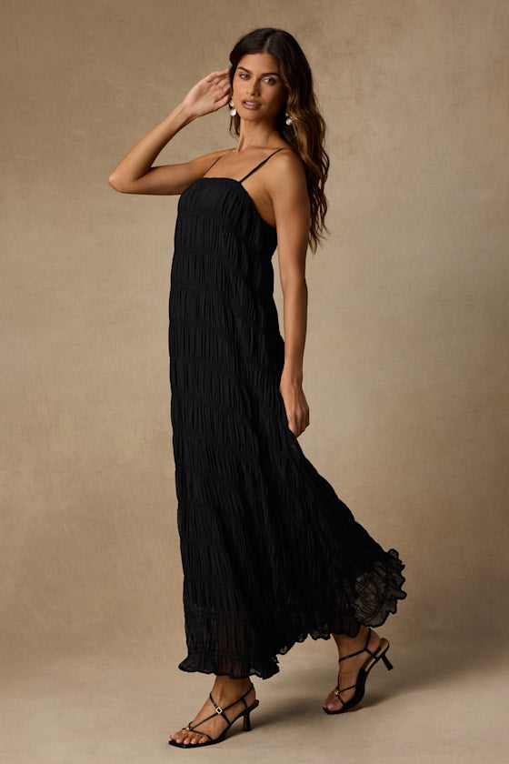Louisiana Black Smocked Shift Maxi Dress