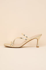 Vian Gold Metallic Strappy High Heel Slide Sandals