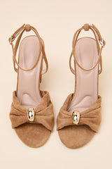 Amarina Camel Suede Ankle Strap High Heel Sandals