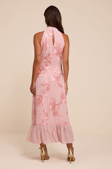 Margaret Light Pink Textured Ruffled Midi Dress