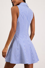 Zenley Blue Gingham Collared Skater Mini Dress