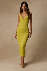 Solia Chartreuse Jersey Knit Bodycon Midi Dress