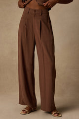 Suits You Perfectly Brown Linen Wide-Leg Pants