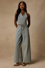 Ruby Blue Striped Cotton Wide-Leg Pants