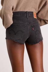 501 Micro Black Distressed High-Rise Denim Shorts