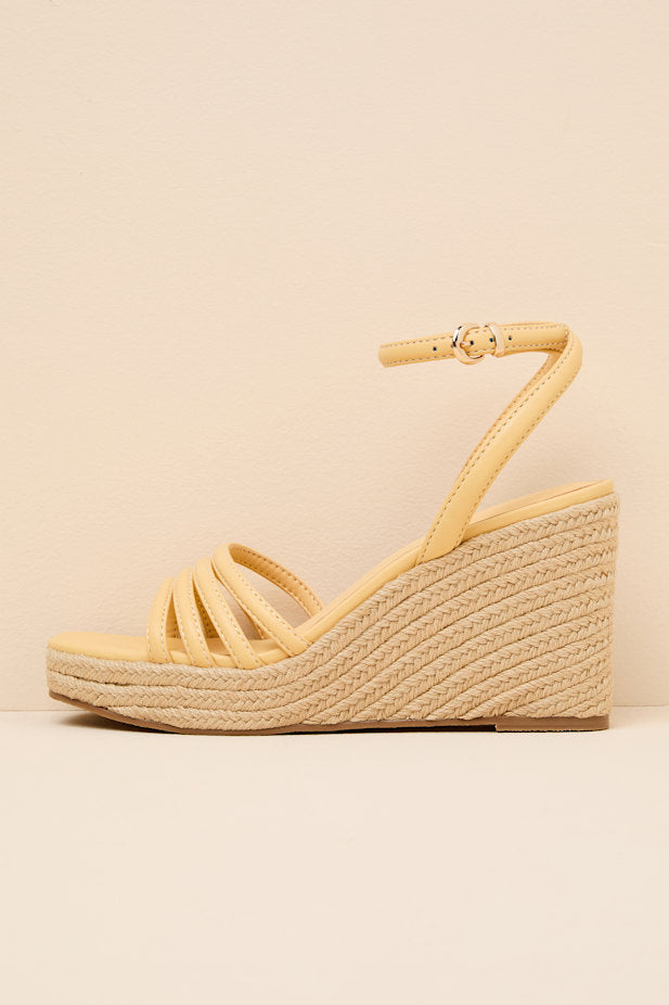 Sunnie Butter Yellow Raffia Wedge Sandals