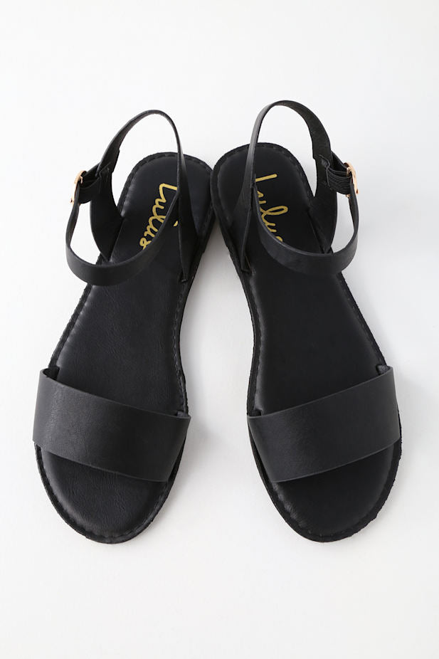 Hearts and Hashtags Black Flat Sandals