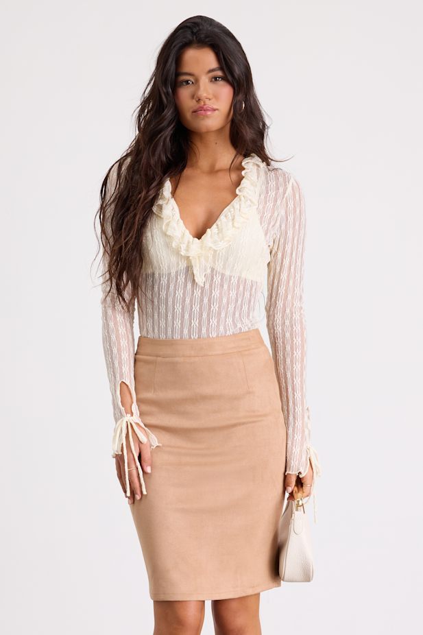 Superpower Tan Suede Pencil Skirt