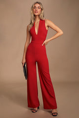 Thinking Out Loud Red Backless Jumpsuit