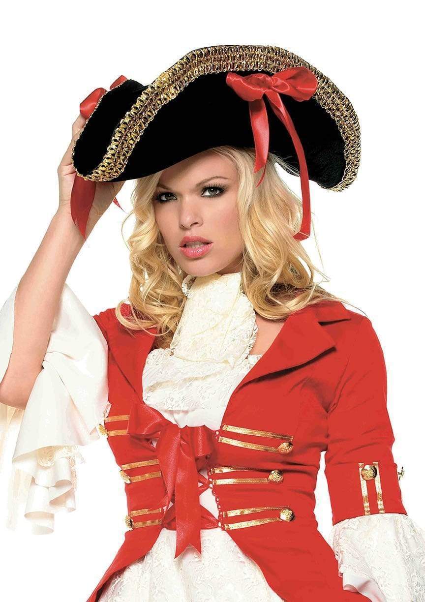 Pirate Hat With Thick Gold Trim and Satin Ribbons