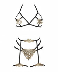 DM After Dark Applique Bra and Panty Set