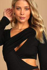 Making the Cut Black Long Sleeve Cutout Bodysuit