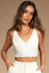 Chic and Sophisticated Ivory Tweed Wide-Leg Pants