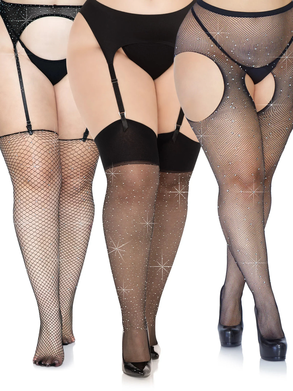 Rhinestone Fishnet Plus Hosiery Bundle