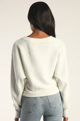 Fireside Flirt Ivory Ribbed Cropped Pullover Sweater