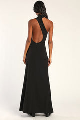Keep It Interesting Black Asymmetrical Cutout Halter Maxi Dress