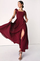 Love Me Forever Burgundy Square Neck Maxi Dress